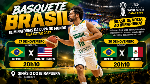 Brasil enfrentará Estados Unidos e México no Ibirapuera pelas Eliminatórias da Copa do Mundo de Basquete
